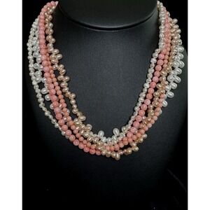 Ross Simons Freshwater Pearl Multi Strand Necklace Pink White Sterling 17"
